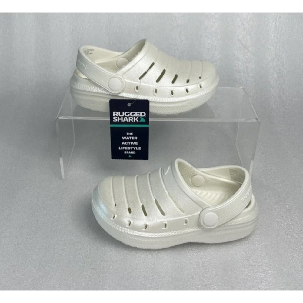 Rugged Shark Eva White Pearl Clogs Slip on Sandals Toddler Girls Size 8 NEW